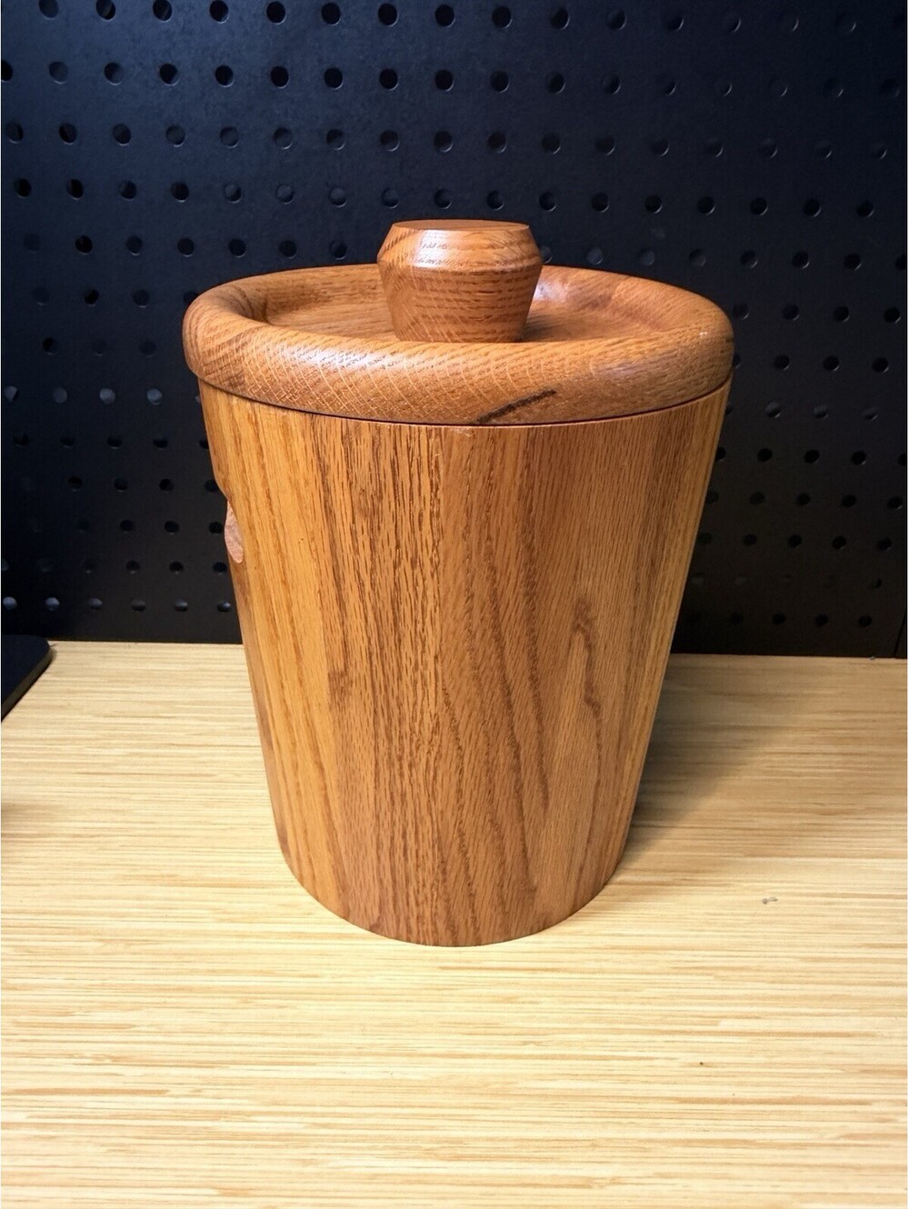 Vintage MCM Solid Wood Ice Bucket with Removeable Plastic Liner